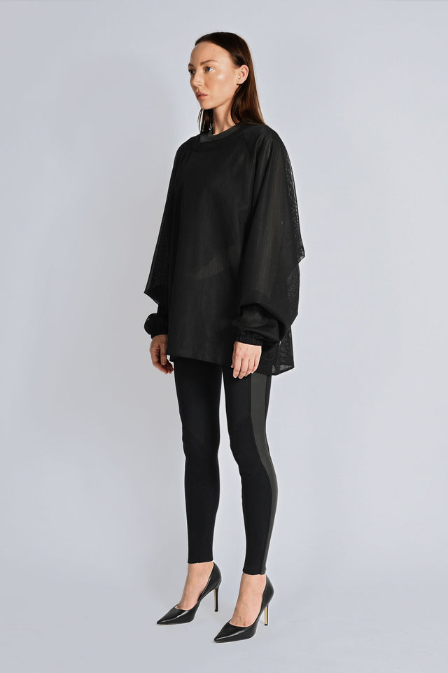 Utility Net Crew Long Sleeve Top - Black