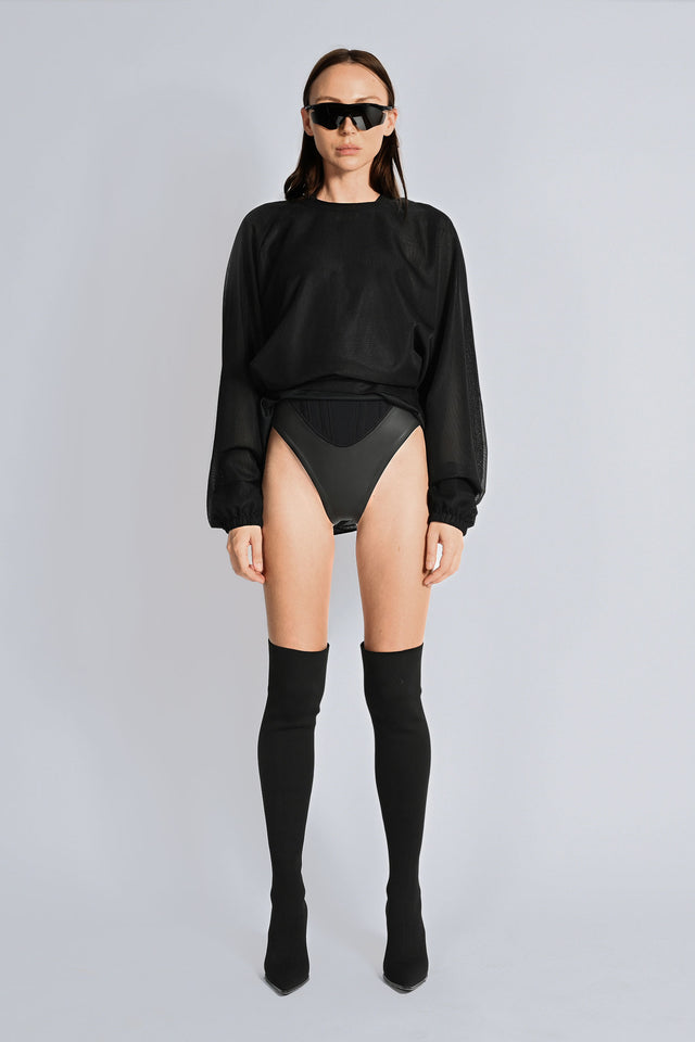 Utility Net Crew Long Sleeve Top - Black