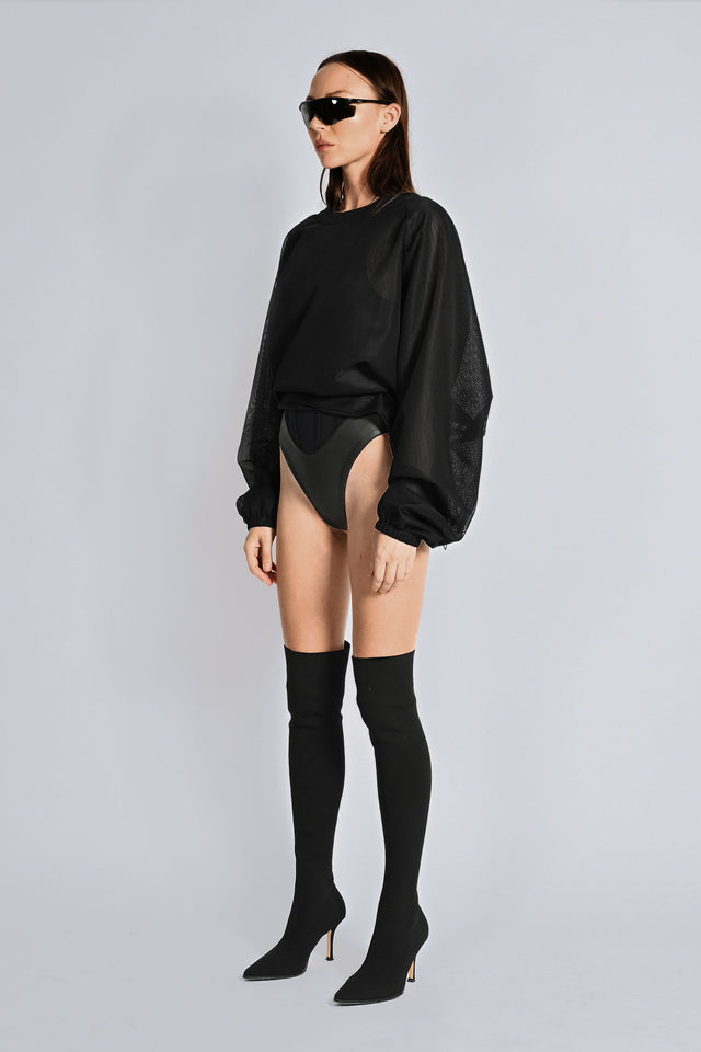 Utility Net Crew Long Sleeve Top - Black