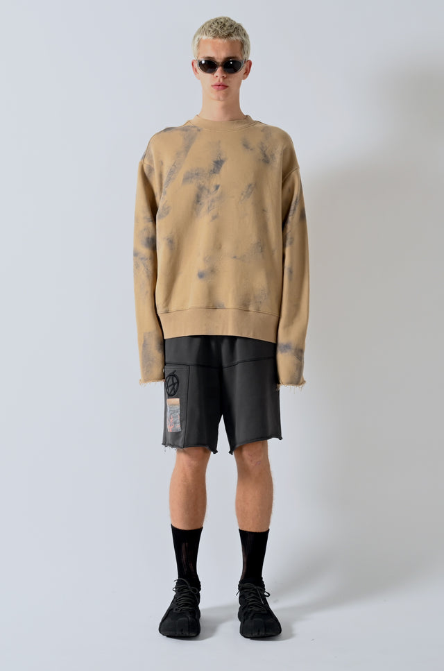 Cut Off Crew Sweater - Ash Brown Spray