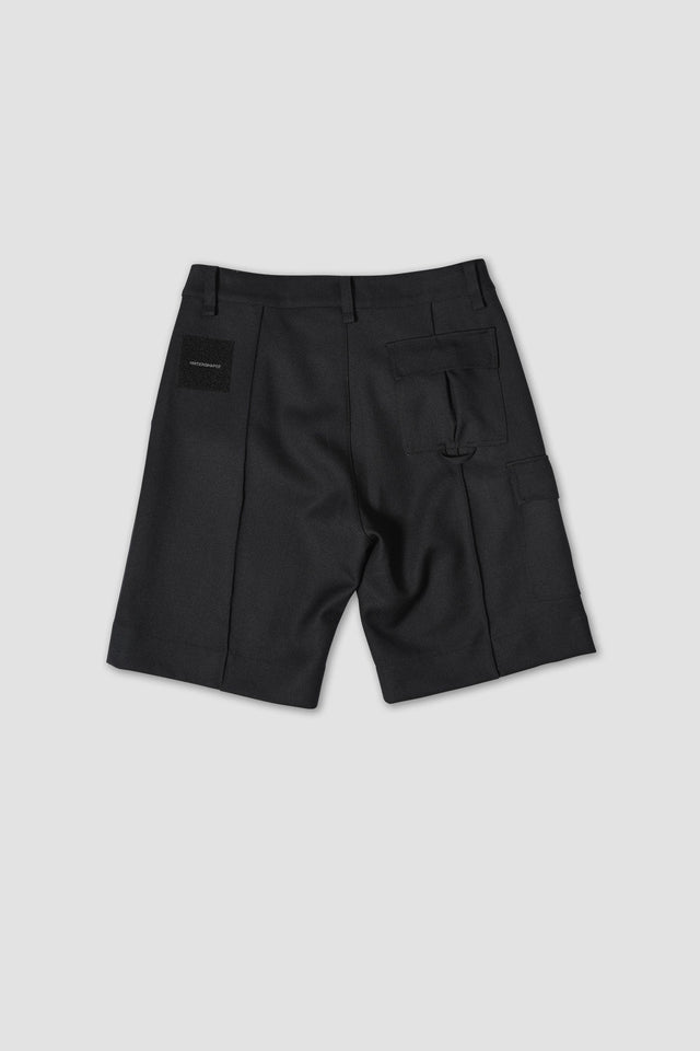 Short cargo à patch plissé en mérinos Piston - Noir