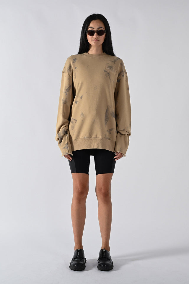 Cut Off Crew Sweater - Ash Brown Spray