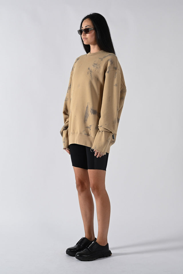 Cut Off Crew Sweater - Ash Brown Spray