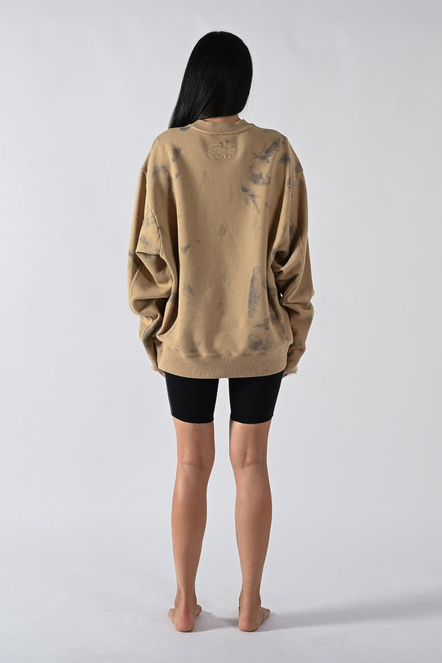 Cut Off Crew Sweater - Ash Brown Spray